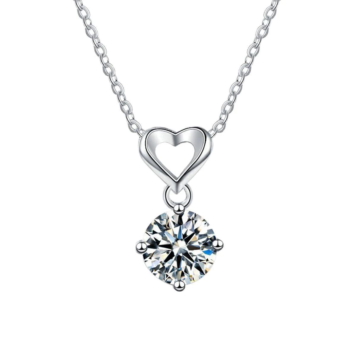 Heart-Shaped Moissanite Clavicle Necklace, S925 Sterling Silver, Simple Luxury and Trendy Design for Women. Sterling Silver 925