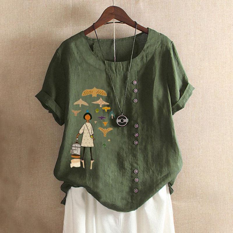 GMXIA Women's Fashion Casual Summer Short Sleeve O-Neck Blouses & Shirts