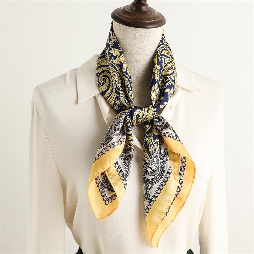 European and American Ethnic Style Silk Scarf Sunscreen Shawl Fashion Versatile Cashew Scarf Simulation Silk 71cm Square Scarf Professional Scarf