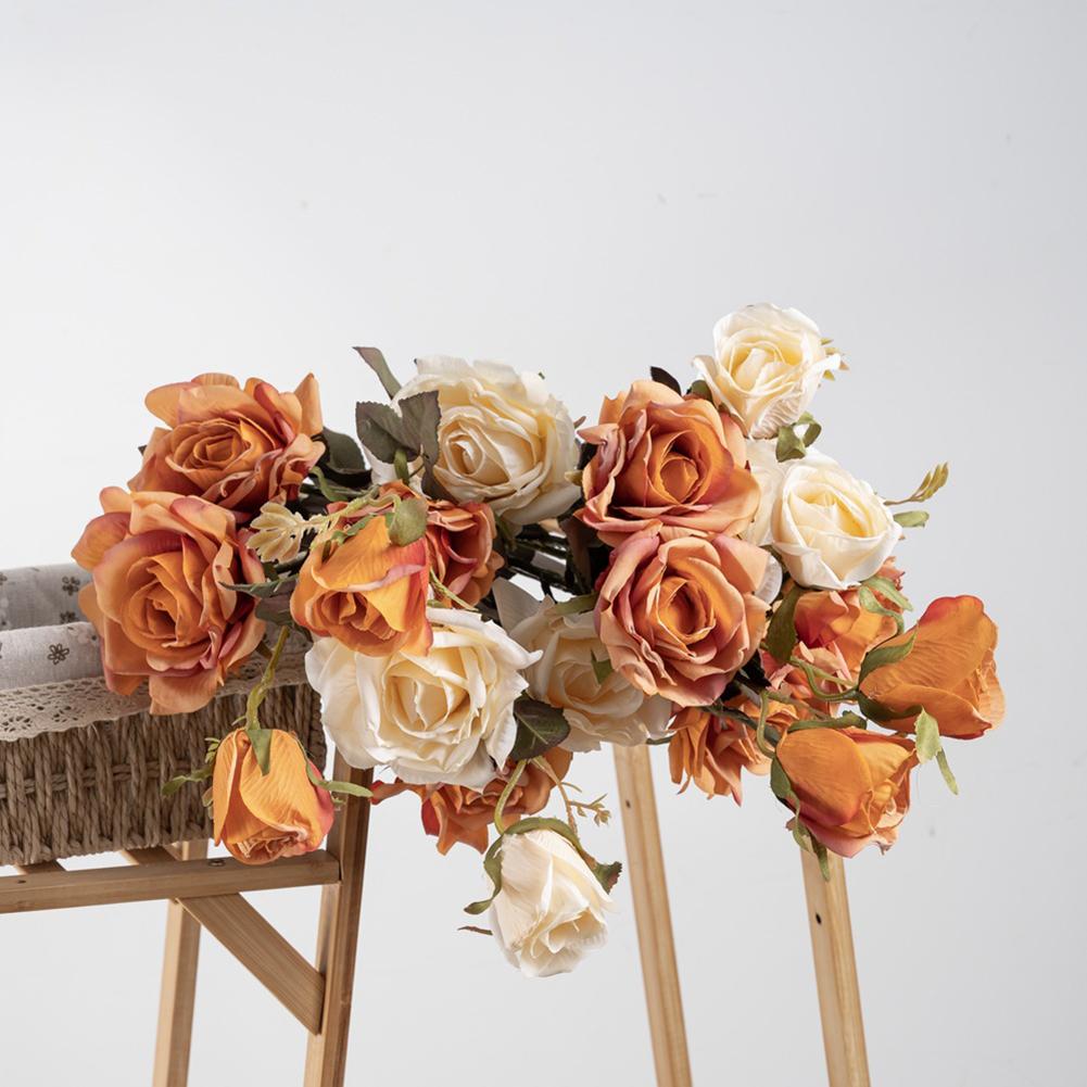 Add a Touch of Elegance with 3 Head Dry Burnt Rose Artificial Flower