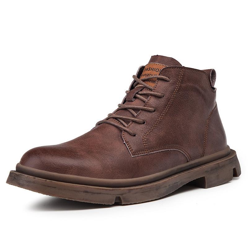 Podzimní a zimní britská holínka Martin pánské vysoké retro kožené boty středně vysoké boty pro volný čas fleece tepelné nástroje krátké boty pánské trendy boty