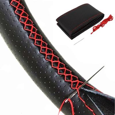 Car Steering Wheel Knitting Set Needle and Thread Faux Leather Car Cover Kit DIY Soft Textured Car Accessories