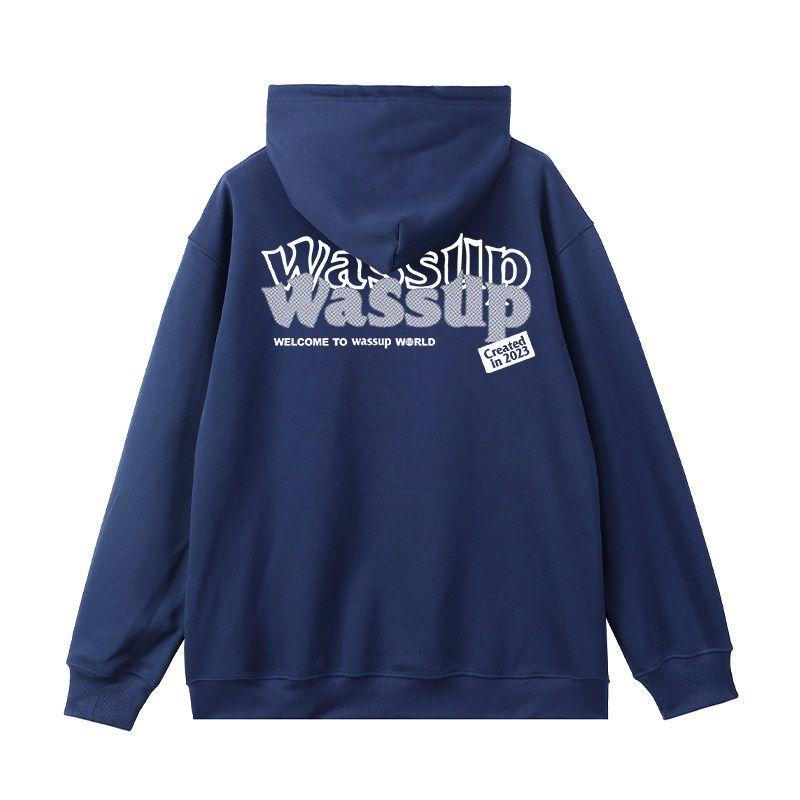 Wassup Trendy Brand Letter Sweatshirt Men's Hoodie Autumn and Winter Fleece Loose American Casual Couple Tops Jacket