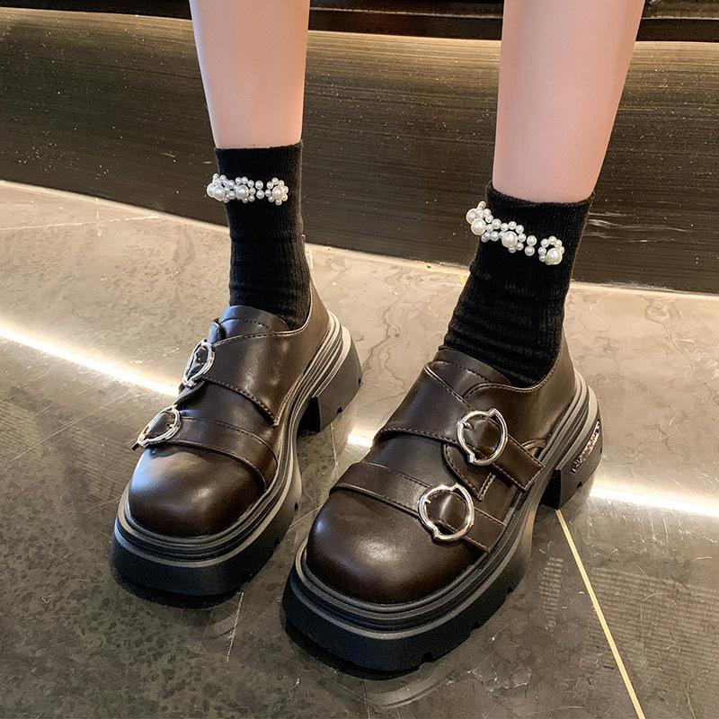 

Platform British style small leather shoes women s 2025 summer new heightening black single shoes niche design loafers women s 40
