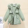 Pie overcome women's winter new waist and thin hooded big fur collar plush cotton clothes medium and long jacket cotton clothes