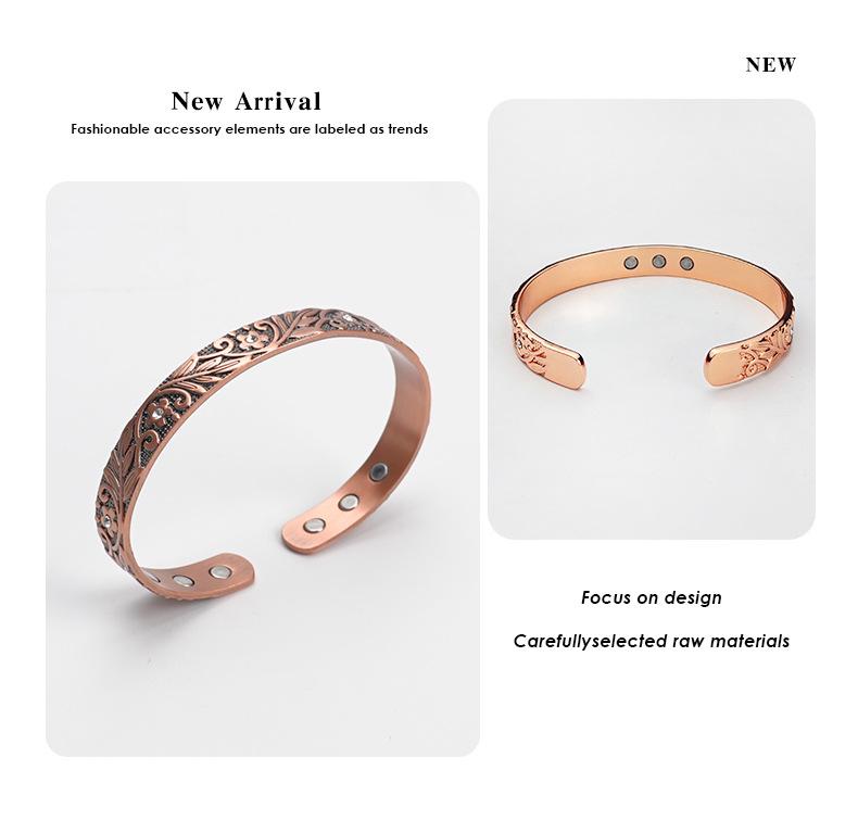 Retro Floral Copper Bracelet with Openwork Design - European & American Style