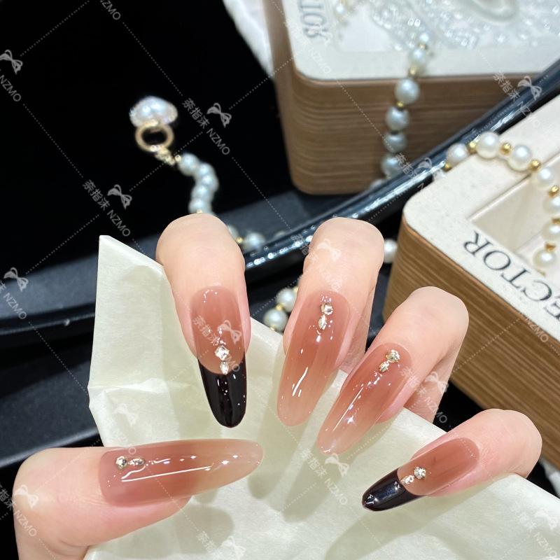 Y47 Ice-Clear Blush French Rhinestone Luxury Handmade Wearable Nails Plus Size
