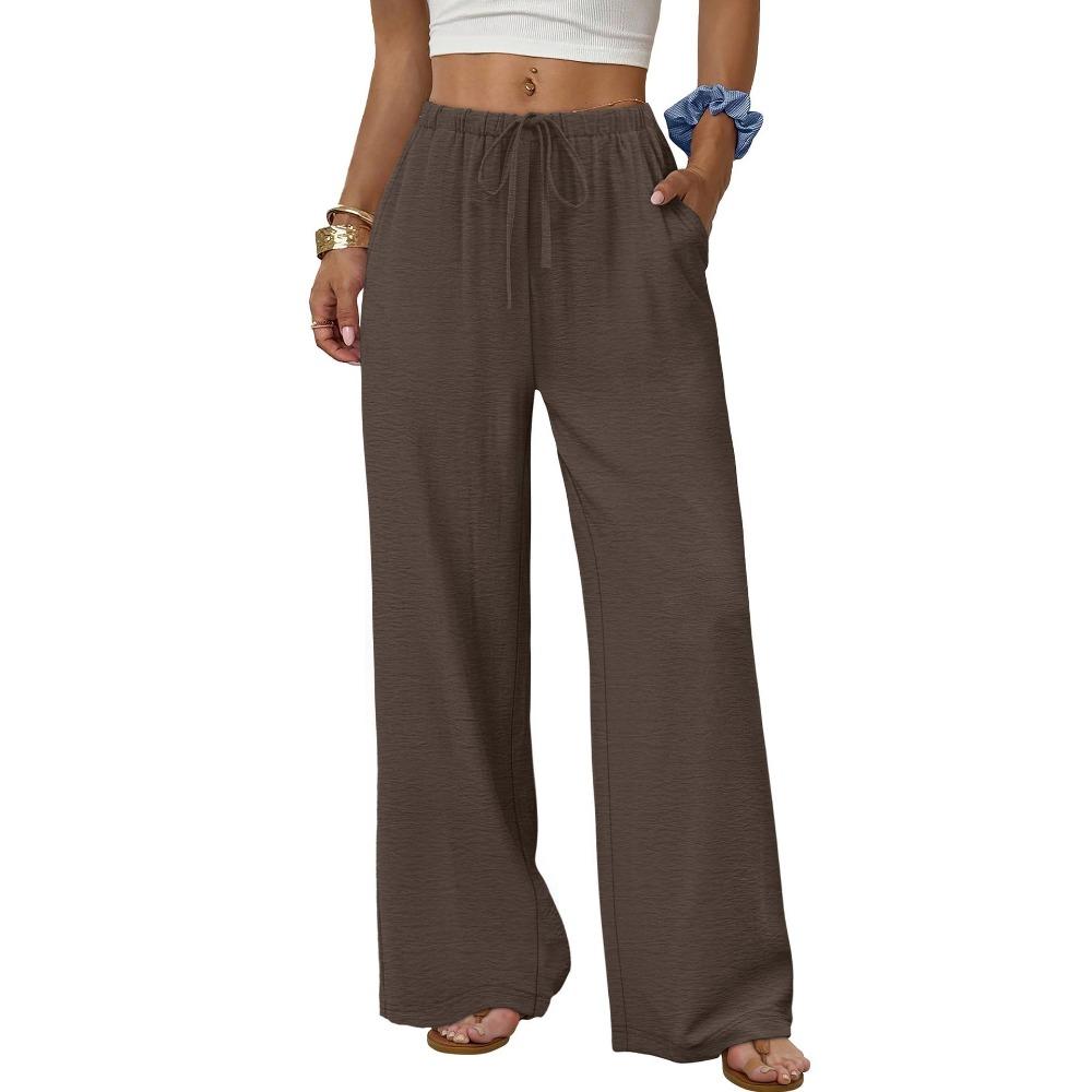 New summer casual women’s drawstring, loose-fitting, slimming, plain-coloured wide-leg trousers