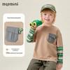 MQDMINI Boys' 3D Dinosaur Pocket Faux Two-Piece Long-Sleeve T-Shirt