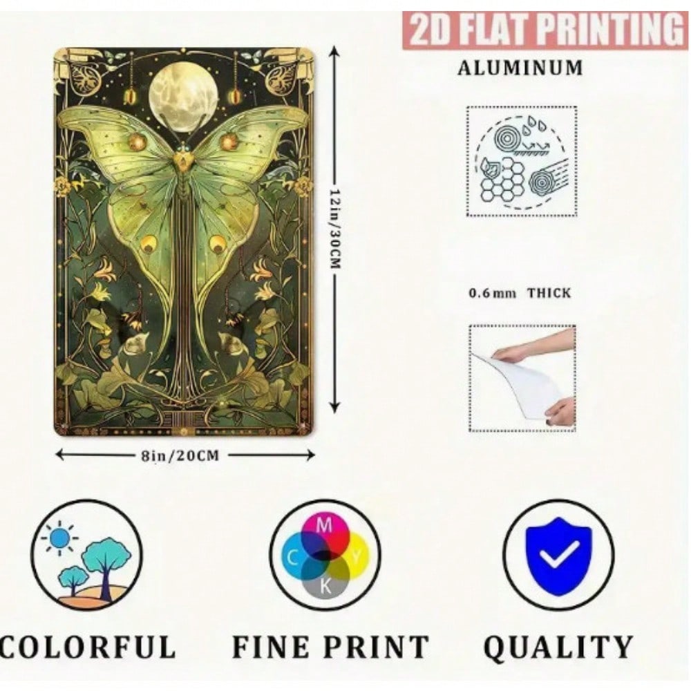 Segno in Metallo Art Nouveau Falena Lunare Vintage, Arte da Parete Floreale Verde, Accento Decorativo Mistico per Casa Giardino Bohemien