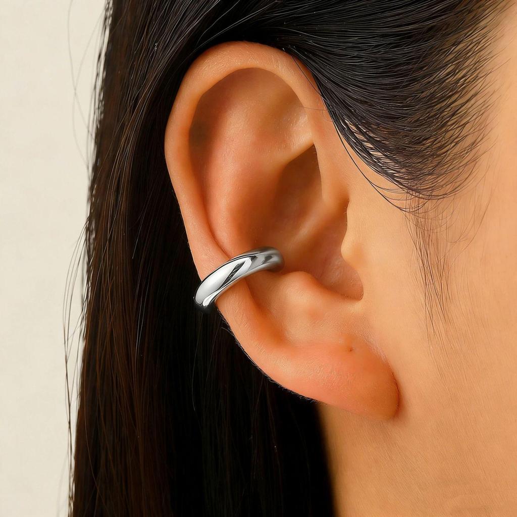 Clip per orecchio retrò francese a doppio strato in lega senza buco: Ear Cuff Semplice da Donna, Stile Freddo, di Nicchia Coreano, Temperamento