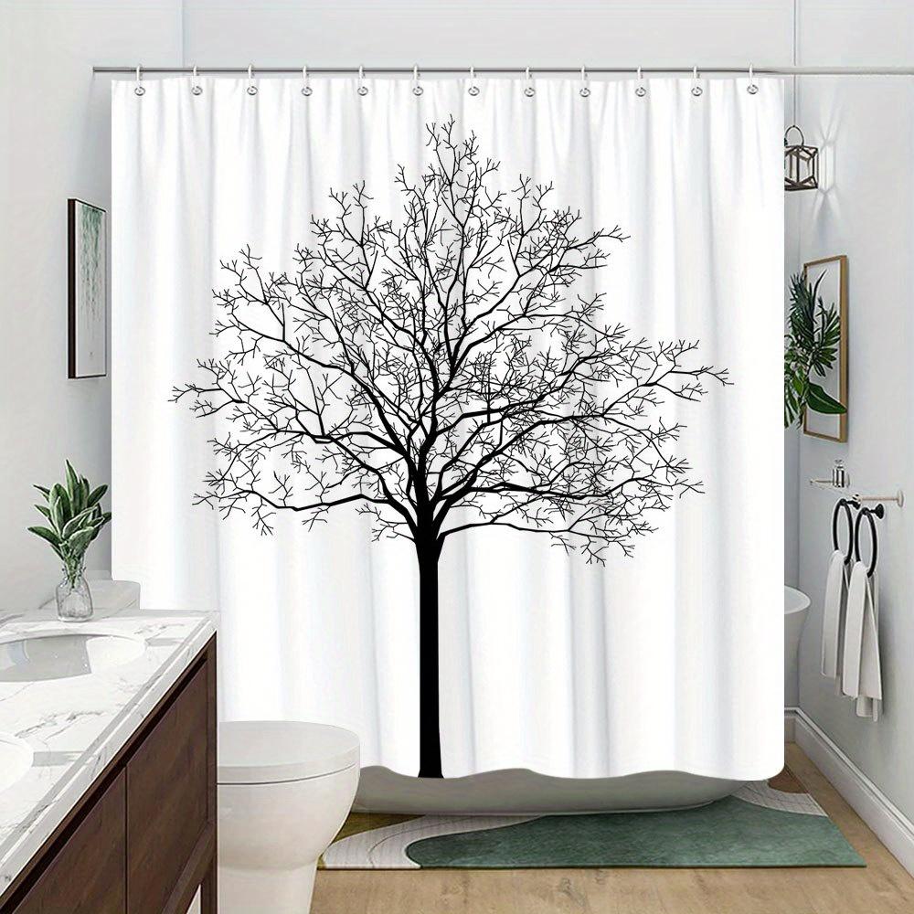 Black Tree Silhouette Shower Curtain Modern Nature Art Minimalist Bathroom Decor 3D Print Waterproof Bath Curtain Home Fashion