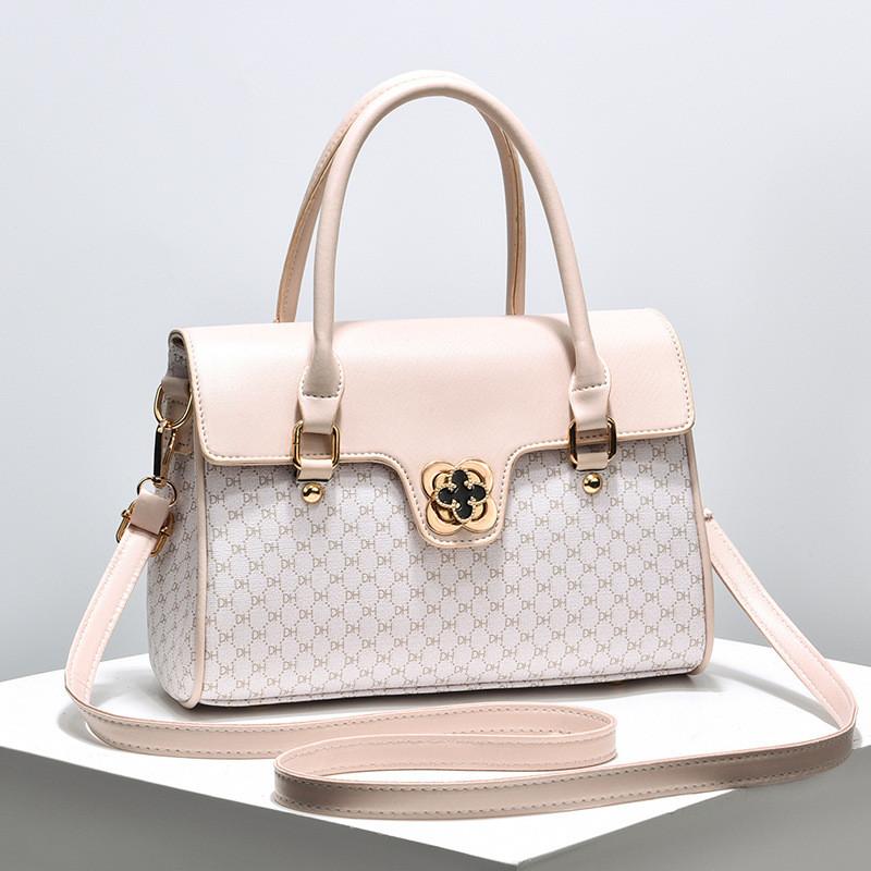 

Stylish Large Capacity Pu Tote Bag For Women With Chic Retro Design And Colorblock Style OffWhitePink