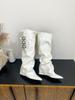 European and American style metal buckle pointed head wedge heel thin trouser tube boots