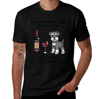 Schnauzer and Wine Funny Gift for Dog Mom T-Shirt T Shirts Designer T Shirts for Man Slim Fit T-Shirt