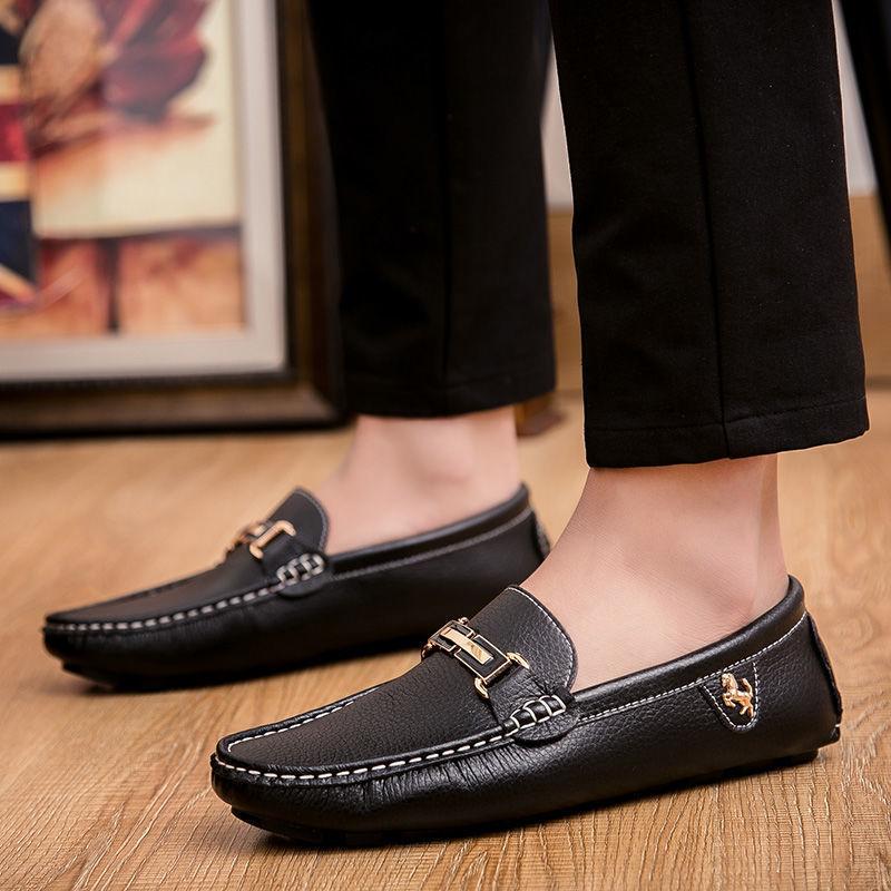 

2025 весна новая воловья кожа туфли Doudou мужские натуральная кожа корейская версия трендовые мужские повседневные кожаные туфли на мягкой подошве для вождения мужские туфли 35