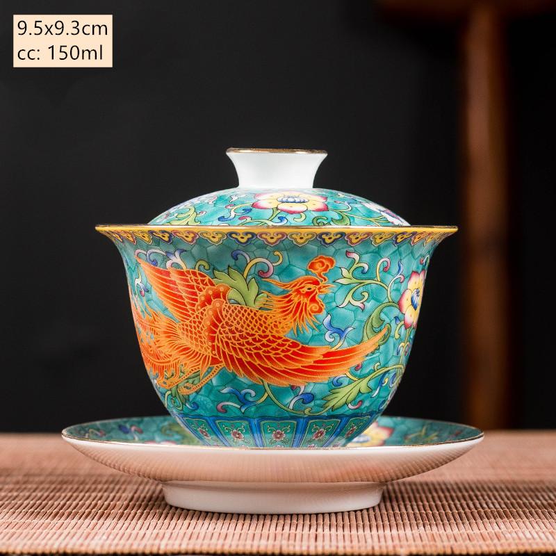 Ceramics Sancai Gaiwan Bowl Dragon and Phoenix Master Cup Tea Cup Handmade Enamel Color Tea Bowl High-end Respect Tea Set