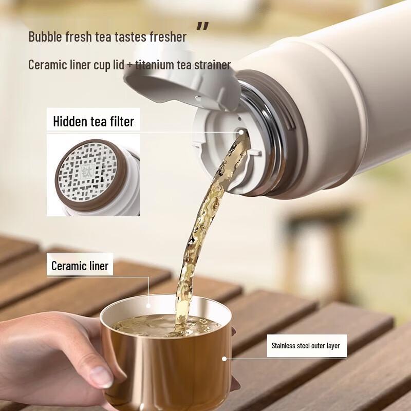 Temeike Insulated Ceramic Liner Tea Cup with Titanium Filter