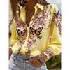 Women's Long Sleeved Shirt with 3D Flower Print and Tree Branch Pattern On the Lapel, Comfortable Men's Top