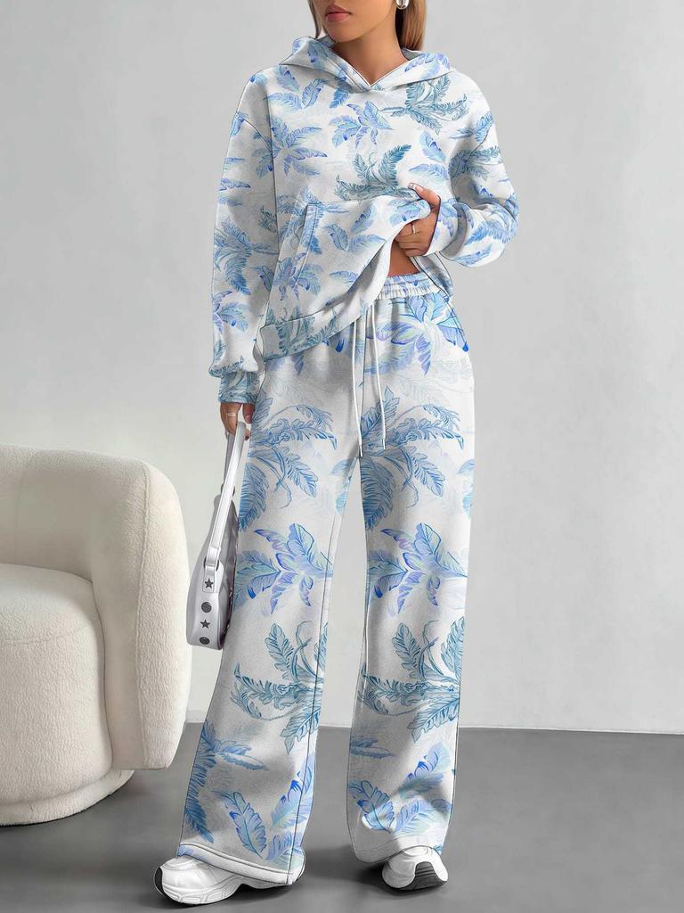 European And American Autumn And Winter Casual Long-Sleeved Suit Women'S Hooded Sweater Trousers Two-Piece Set Retro Elements