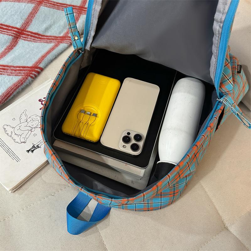 Vintage Plaid Student Schoolbag Women's Large Capacity College Style Backpack