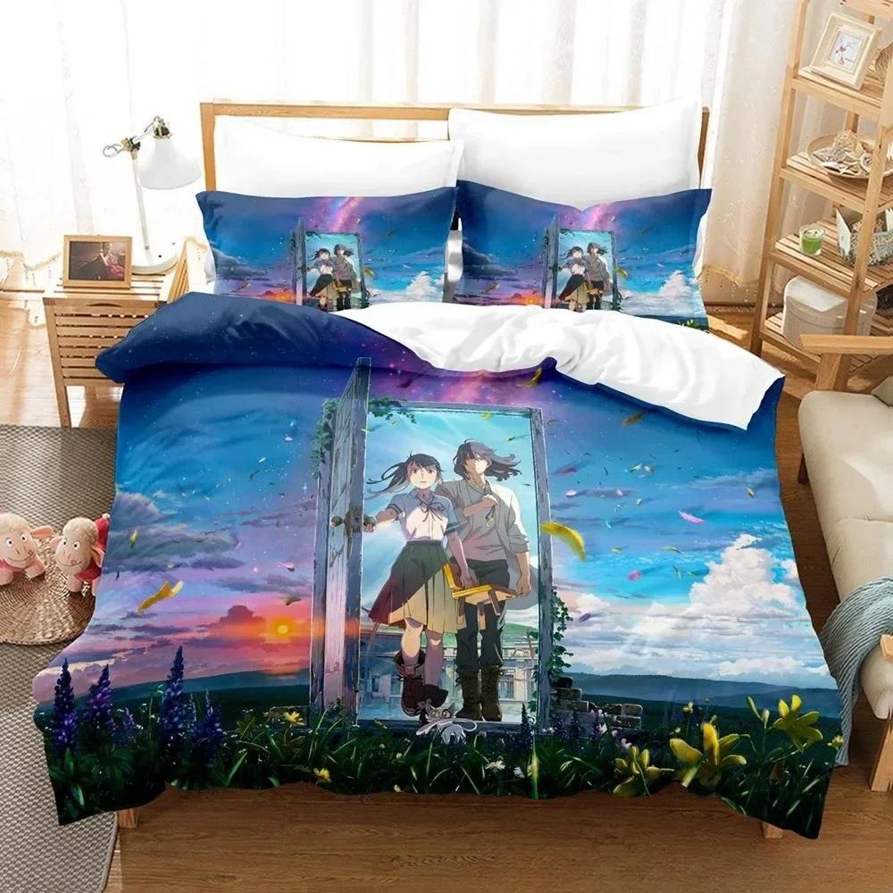 Comforter New 3D Anime Suzume No Tojimari Bedding Set Printed Bed Set With Bed Single Double Queen Super King Size