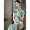 "Streamer Green" long green ancient full-open cheongsam 1011 summer new retro Republic of China style