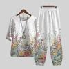 Elastic Waistband Top Pants Set Trendy Crew Neck Dressing Up Women Floral Plaid Print Wide Leg Harem Outfit