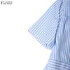 ZANZEA Women Casual V-Neck Short Sleeve Bows Splice Stripe Print A-line Dress
