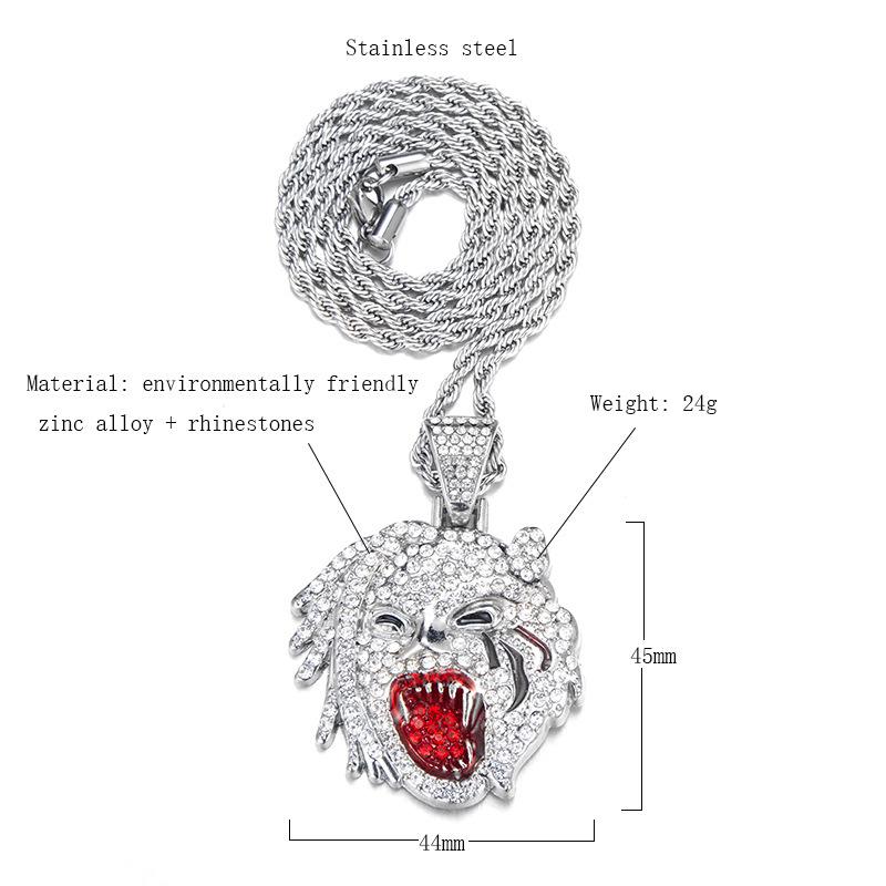 Men's Full Diamond Drip Roaring Head Pendant Cuban Chain