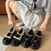 Sweet Bow Muffin Bottom Round Head One-word Buckle Single Shoes French Mary Jane Small Leather Shoes Women's 2025 Spring and Summer New Models