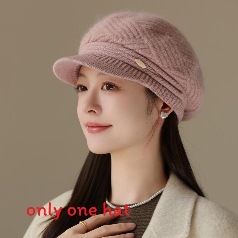 

Knitted Hat For Women With Rabbit Fur Blend Warmth For Winter Cozy Headwear Lotus Pink