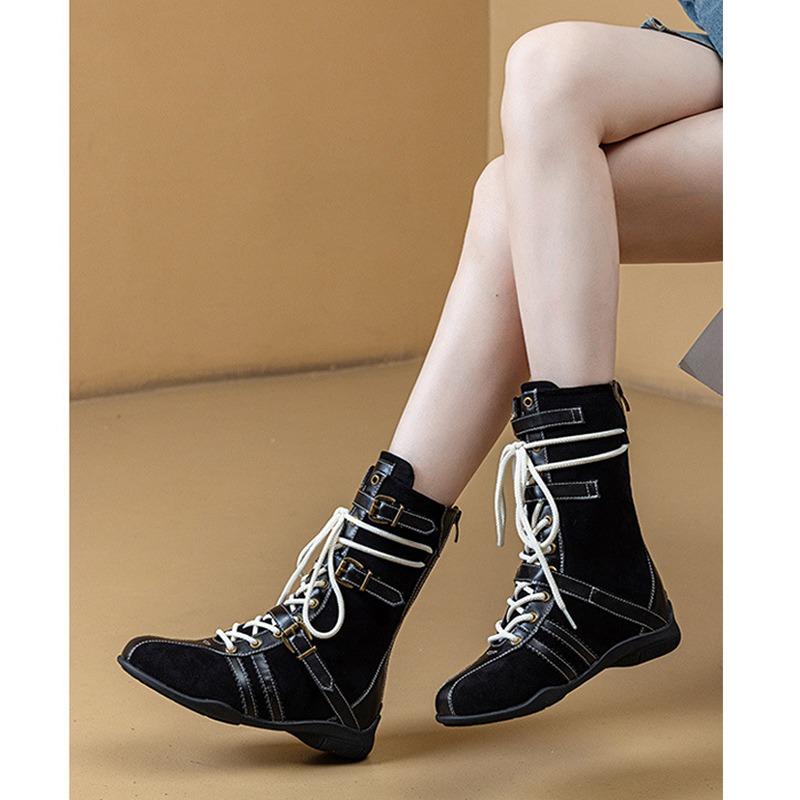 Autumn Early Winter Genuine Leather Shoes Women Suede Boots Height Increasing 5cm Non-slip Fashion Brand Ladies High Boots