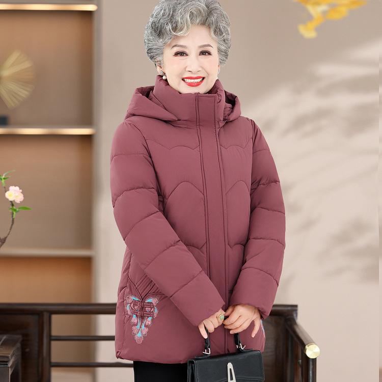 Middle-aged and Elderly Grandma Clothes Winter Clothes Female Mothers Winter Fashionable Hooded Cotton Coat Old Lady Cotton Coat Thick Coat