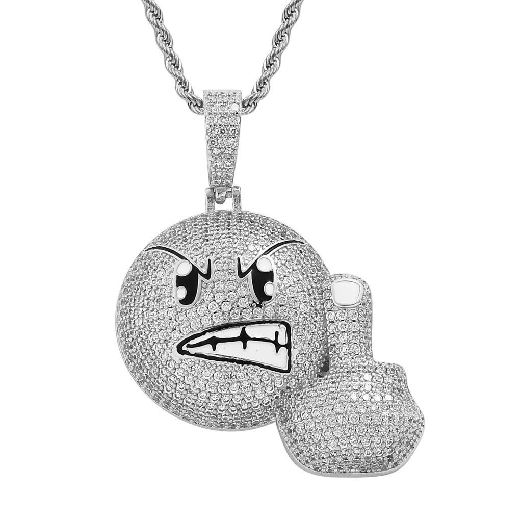 New European and American Vertical Middle Finger Expression Pendant with Copper Inlaid Zircon