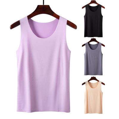 Women Bottoming Vest Ice Silk Seamless Sleeveless Pure Color Plus Size Stretchy