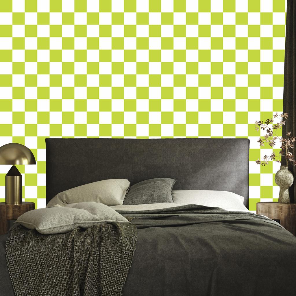 Checkerboard Wallpaper Lime and White for Living Room and Bedroom 50x1000