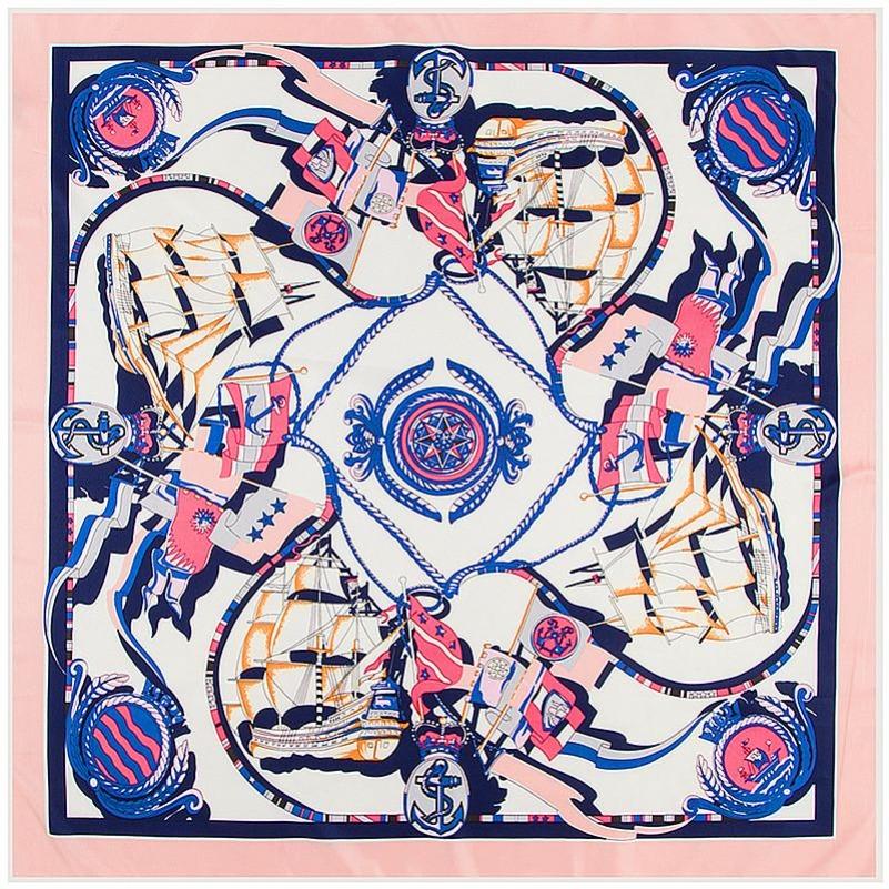 POBING Silk Scarf Luxury Brand Melt Chain Neckerchief Muslim Headscarf Square Scarves Lady Foulard Female Bandana 100*100CM