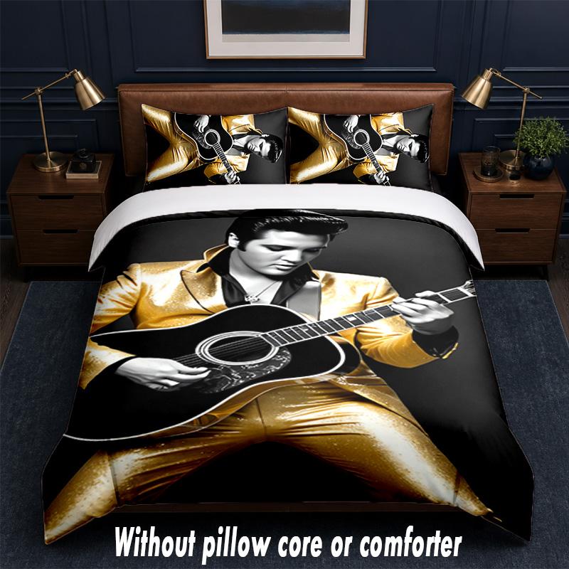 Elvis Presley Design Bed Bedding Set 1 Duvet Cover + 2 Pillowcases Soft Breathable Household Bed Linens