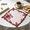 Coffee Shop Table Linens Square Lace Placemat for Dining Table, Embroidered Mesh Heat Resistant Vintage Floral Covers Mat, Retro Decorative