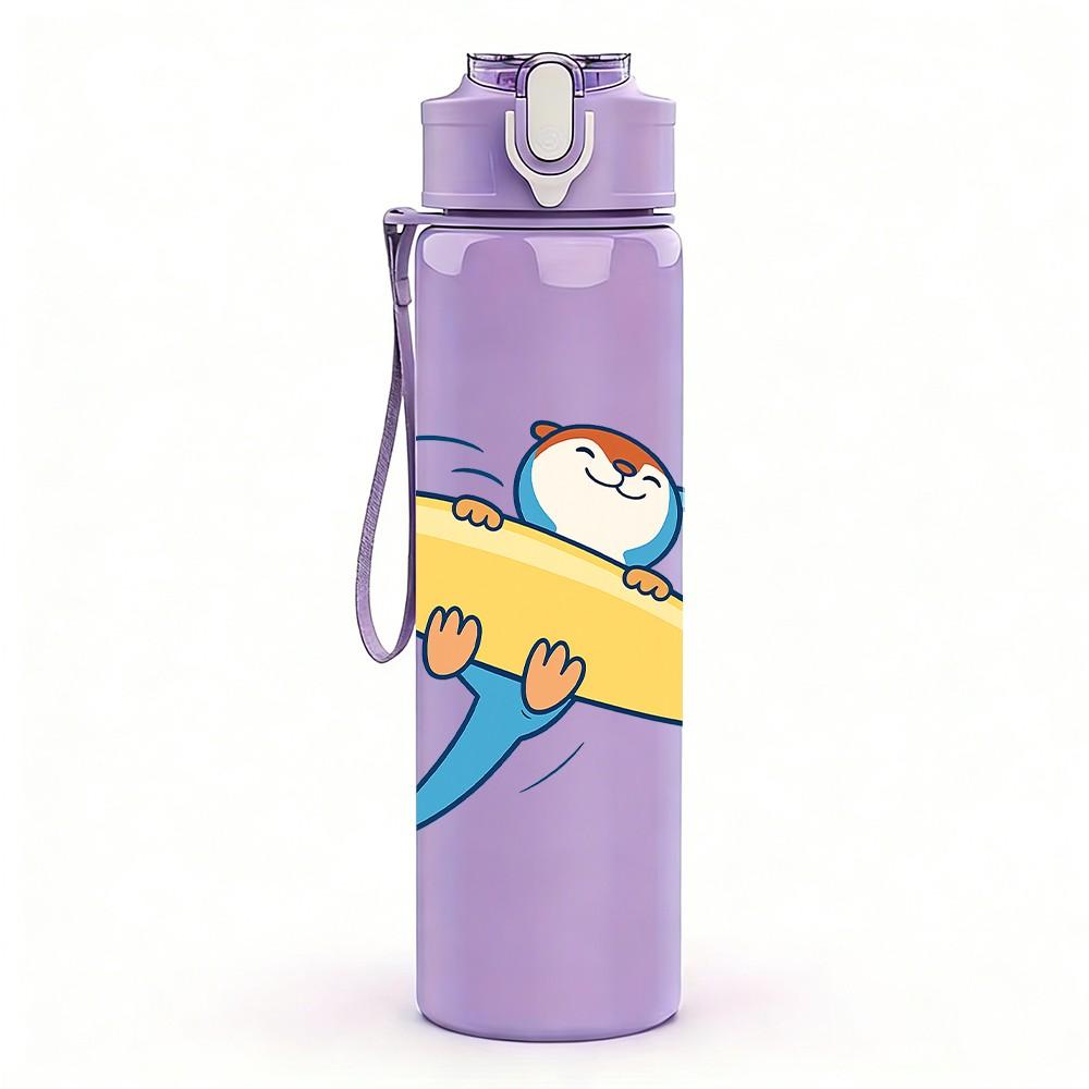 1PC Shark Surfboard Wave Action Cartoon 750ml Color Plastic Sports Water Bottle Leakproof Flip Straw Lid Suitable for Sports Office Home Use