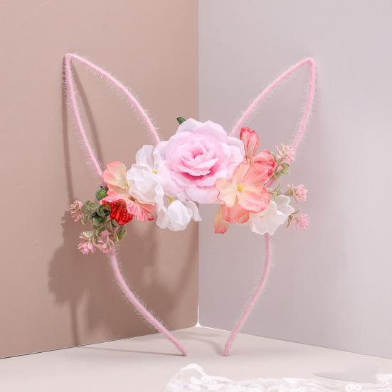 Hair Hoop Flower Decor Bunny Ears Design Headband Cosplay Birthday Photography Props Easter Party Headgear