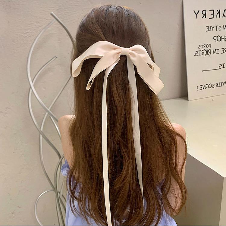 Koreańska Mlecznobiała Duża Spinka do Włosów z Kokardą - Francuski Retro Bajkowy Dodatek