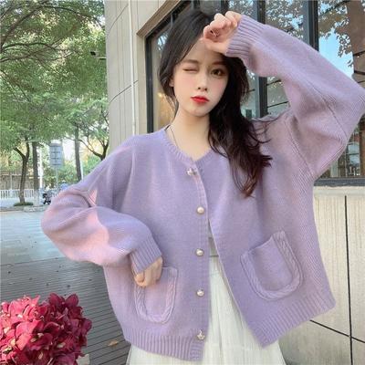 Cardigan Sweater Spring and Autumn Loose Round Neck Sweater Coat Top Women Soft Glutinous Sweet Single Breasted Knitted Cardigan