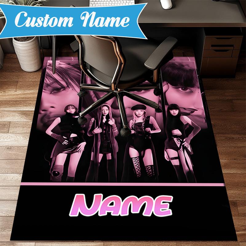 Custom Name Neon Kpop BP Rug for Living Room, Game Rooms, Office, Bedroom, Floor Mat Playful Design, fan gifts Christmas decor