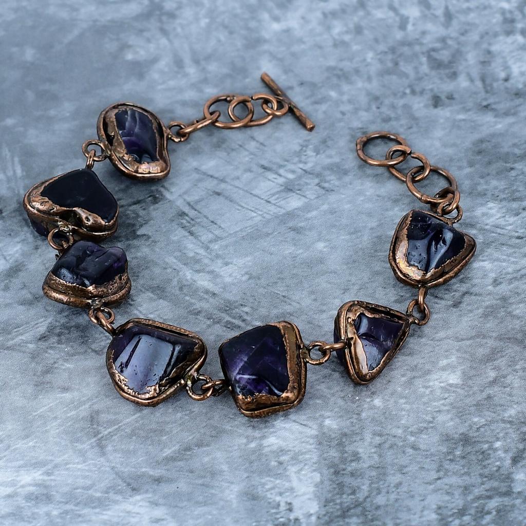 Amethyst Gemstone Copper Hook Electroformed Friendship Daughter Gift Bracelet VP-121