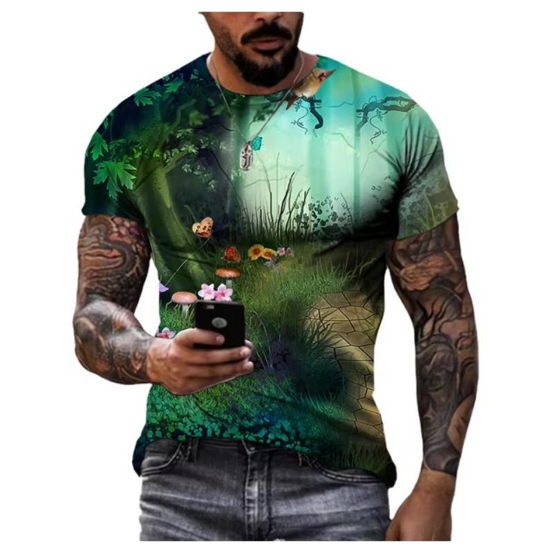 Graphic T Shirts Men Fashion Natural Scenery Pattern T Shirt Handsome Casual 3D Print T-shirt Summer Mountains Rivers Tops