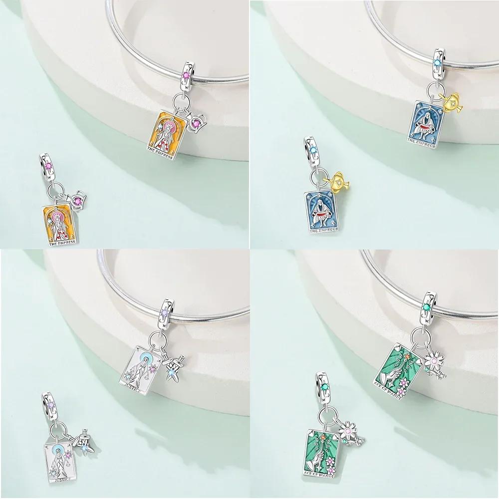 Exquisite Tarot Card Pendant Stars Moon Sun Original Copper Charms Beads Fit Bracelet Women Fine Delicate Gift Accessory Set