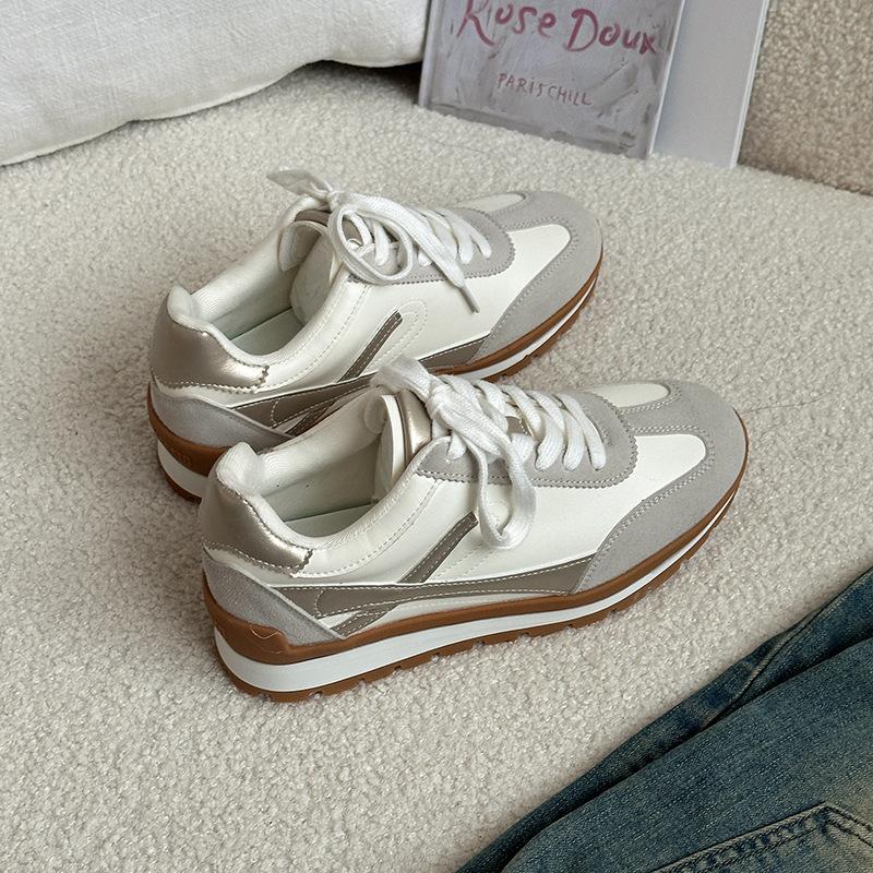 Simple Color Matching Splicing German Training Shoes Women's 2025 Autumn Fashion Korean Version Retro Style Inner Height-increasing Sports Shoes For