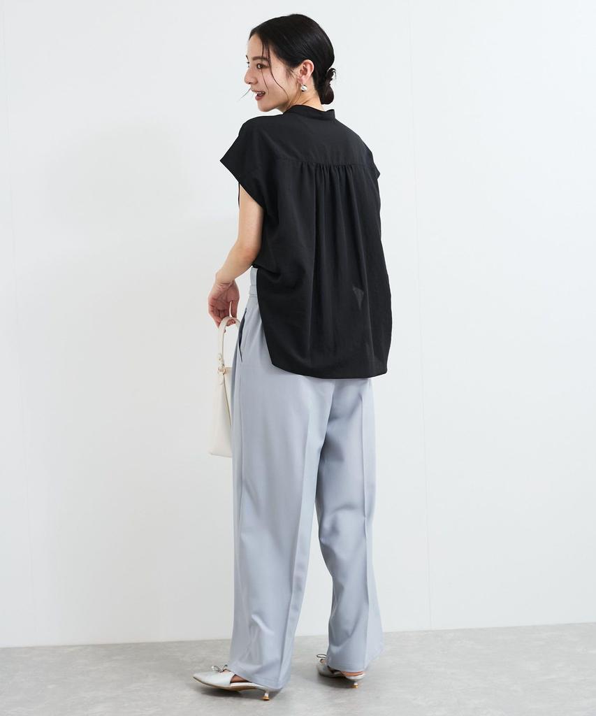 Bis Slacks with Belt Size Sax Women's Wrinkle-Resistant, Cool-to-the-Touch Wide-Leg Detail, BVS15100, (48)